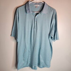 Peter Millar 100% Cotton Blue Striped Short Sleeve Polo Shirt, Size L